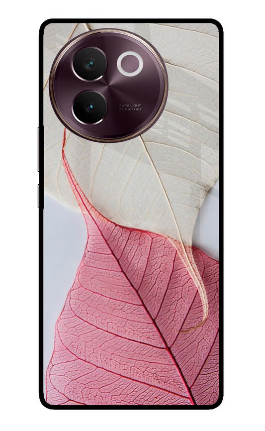 White Pink Leaf Vivo V30e Glass Case