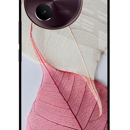 White Pink Leaf Vivo V30e Glass Case Back Cover by Casekaro
