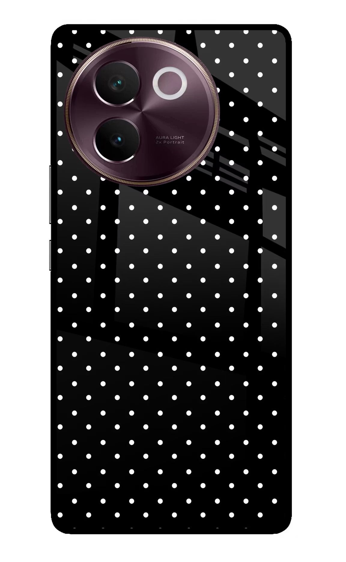 White Dots Vivo V30e Glass Case Back Cover by Casekaro
