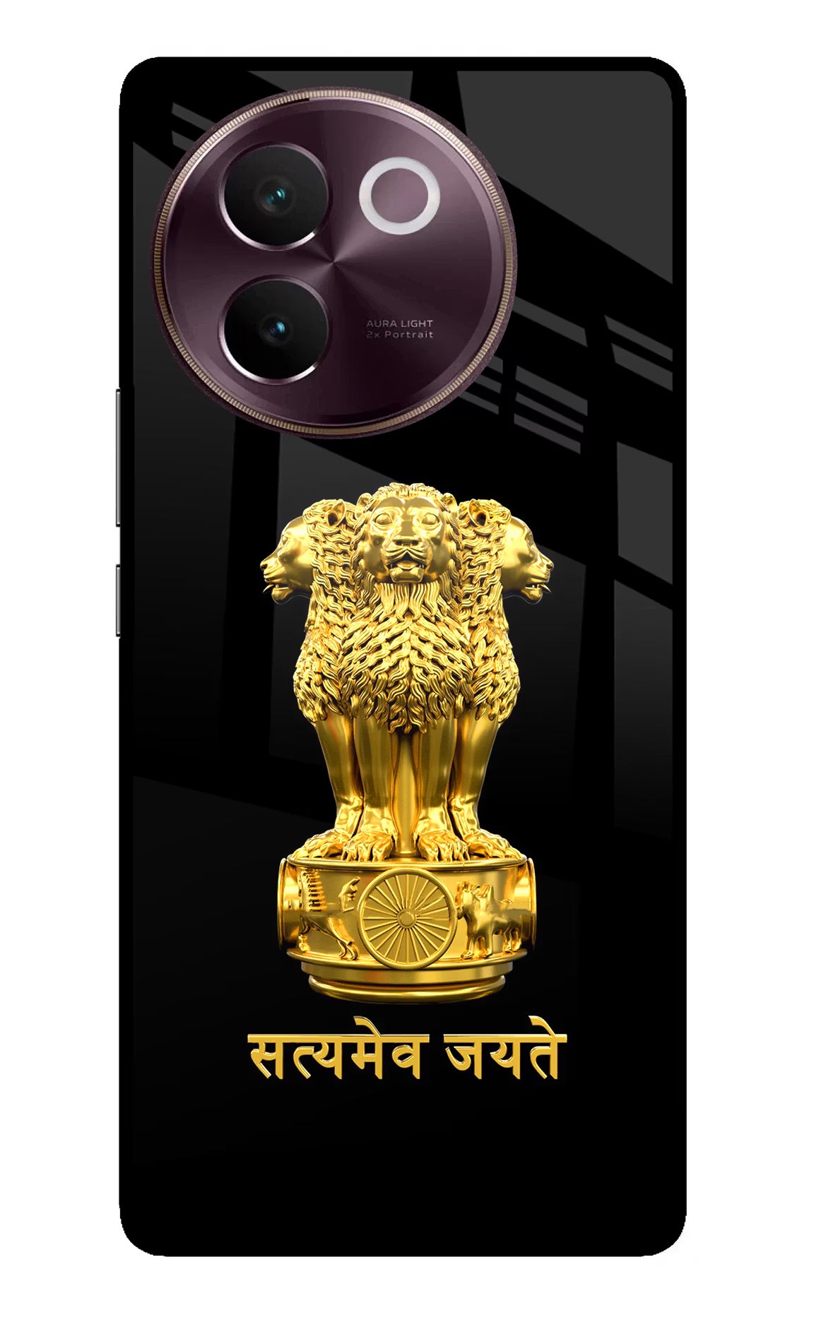 Satyamev Jayate Golden Vivo V30e Glass Case Back Cover by Casekaro