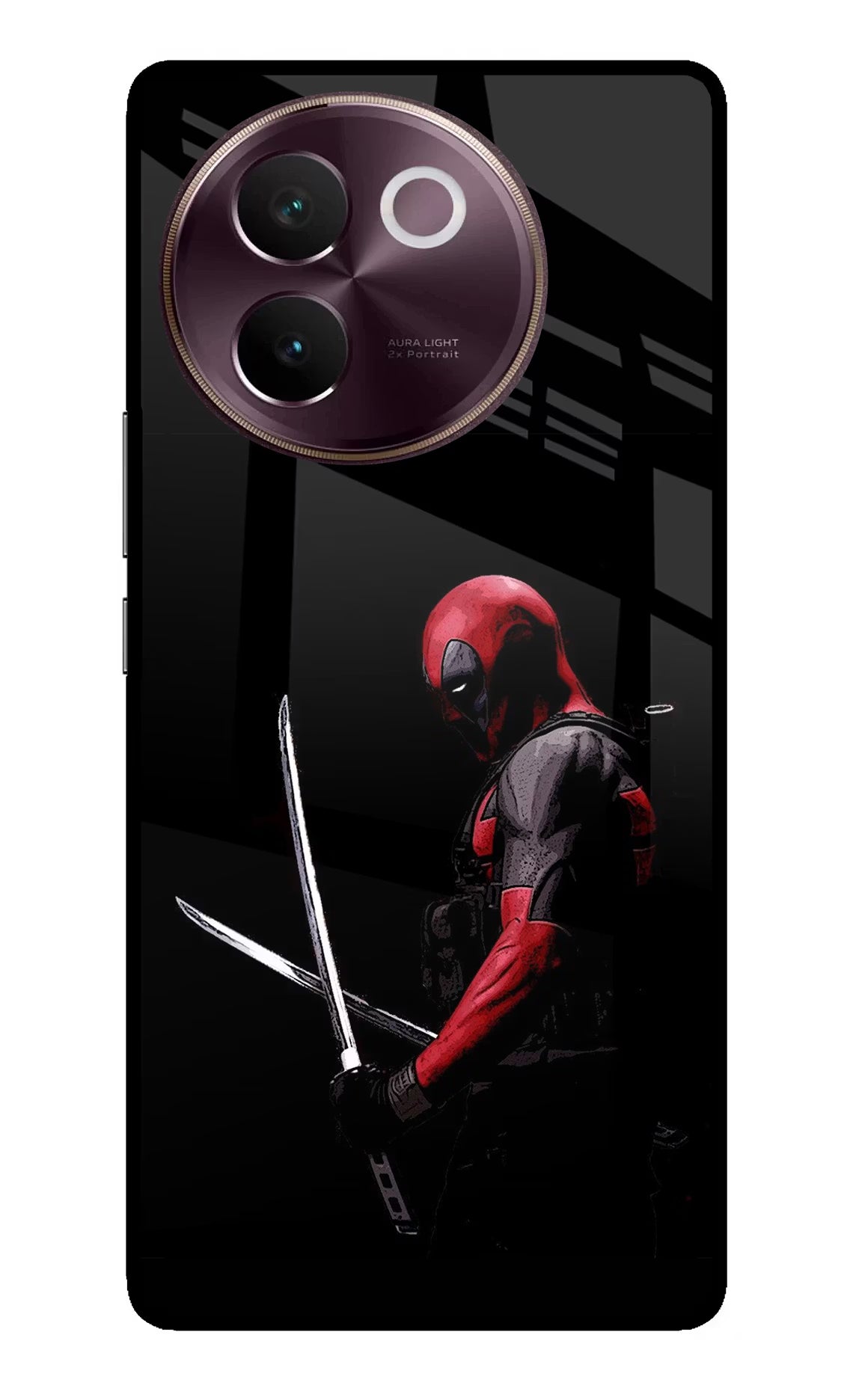 Deadpool Vivo V30e Glass Case Back Cover by Casekaro