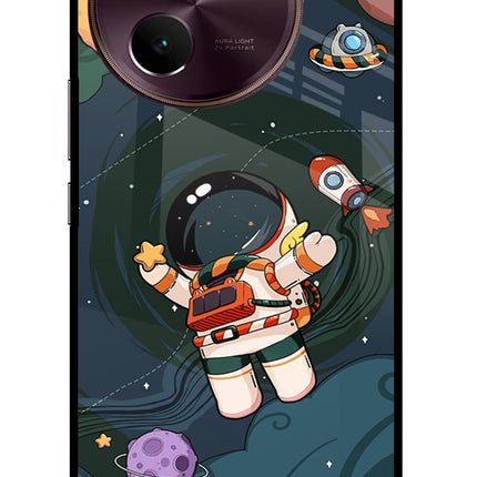 Cartoon Astronaut Vivo V30e Glass Case Back Cover by Casekaro