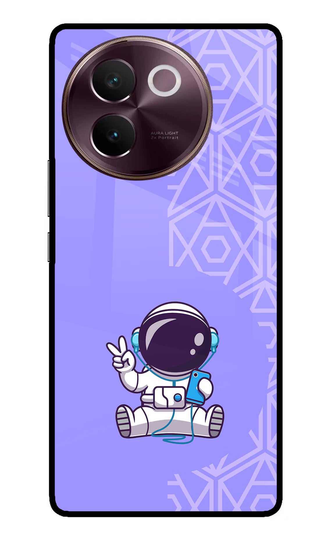 Cute Astronaut Chilling Vivo V30e Glass Case Back Cover by Casekaro