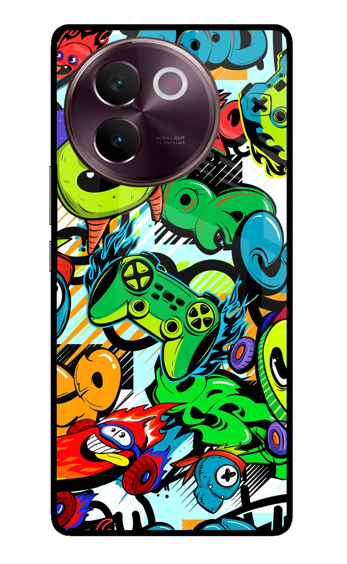 Game Doodle Vivo V30e Glass Case Back Cover by Casekaro