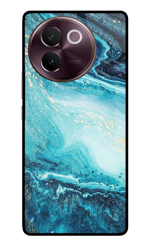 Blue Glitter Marble Vivo V30e Glass Case