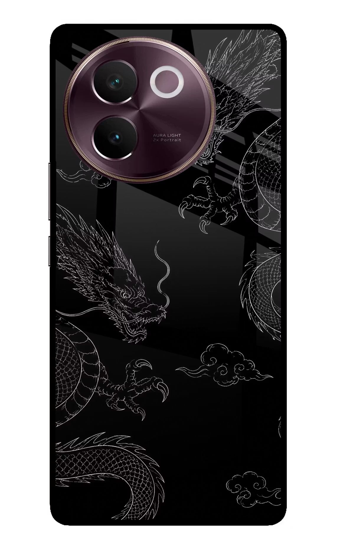 Twin Dragons Vivo V30e Glass Case Back Cover by Casekaro