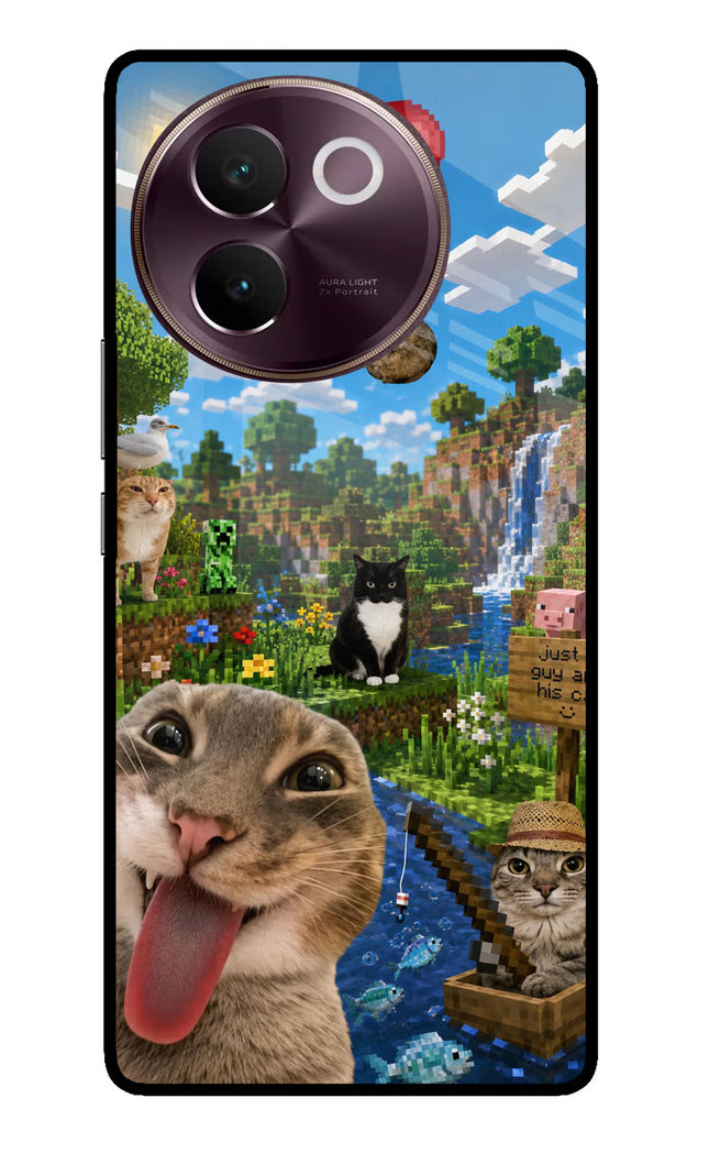 Minecraft Cat Chaos Vivo V30e Glass Case