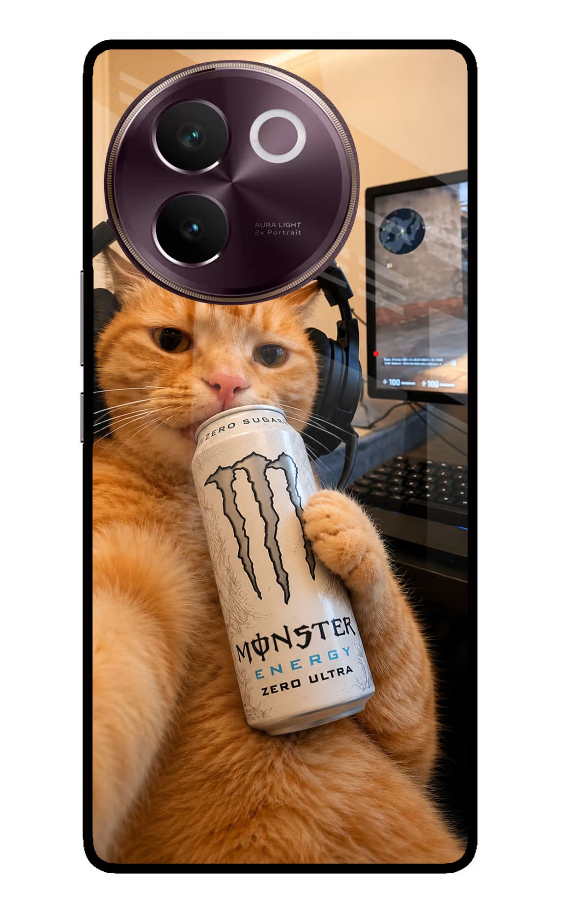 Gamer Cat Energy Vivo V30e Glass Case