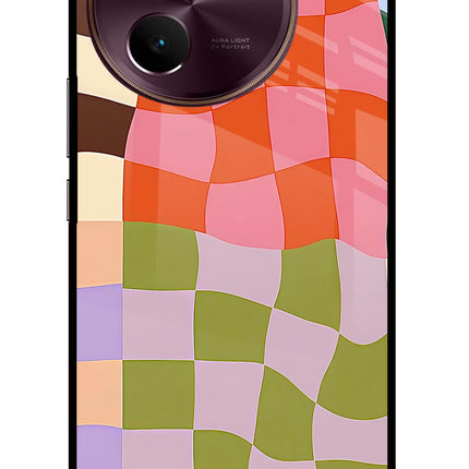 Wavy Grid Vivo V30e Glass Case Back Cover by Casekaro