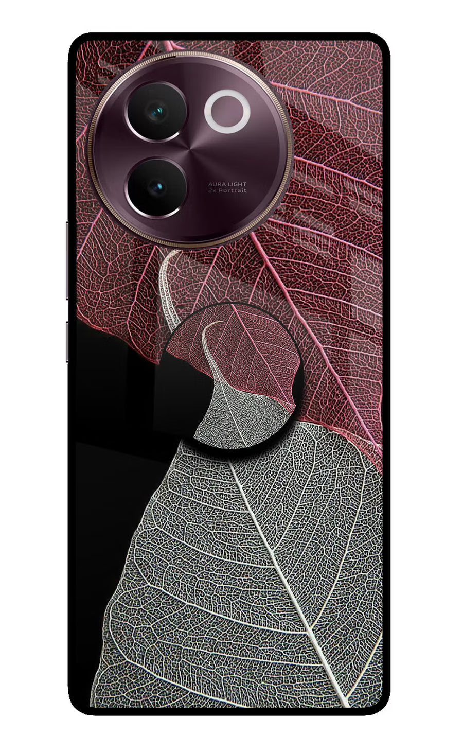 Leaf Pattern Vivo V30e Pop Case, Glass case