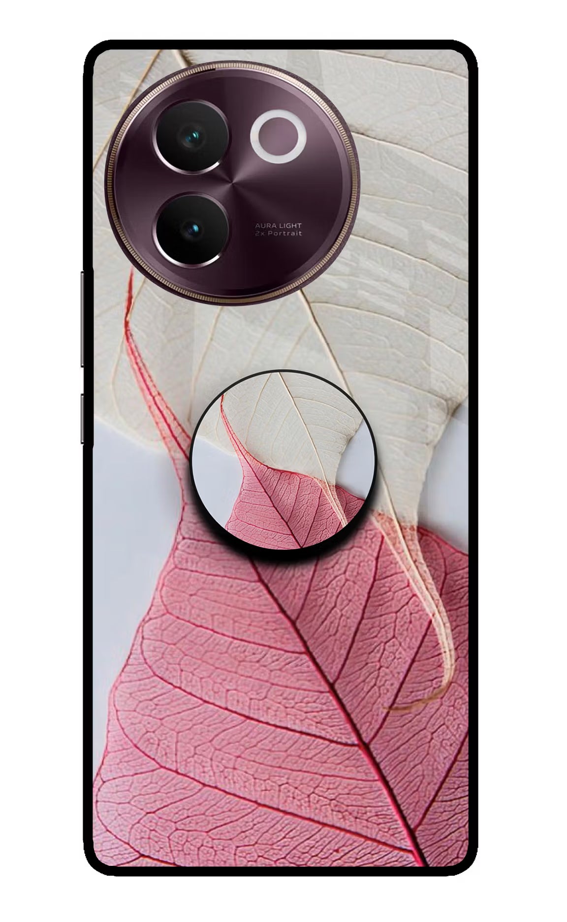 White Pink Leaf Vivo V30e Pop Case by Casekaro