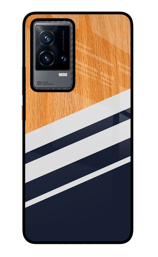 Blue and white wooden iQOO 9 5G Glass Case