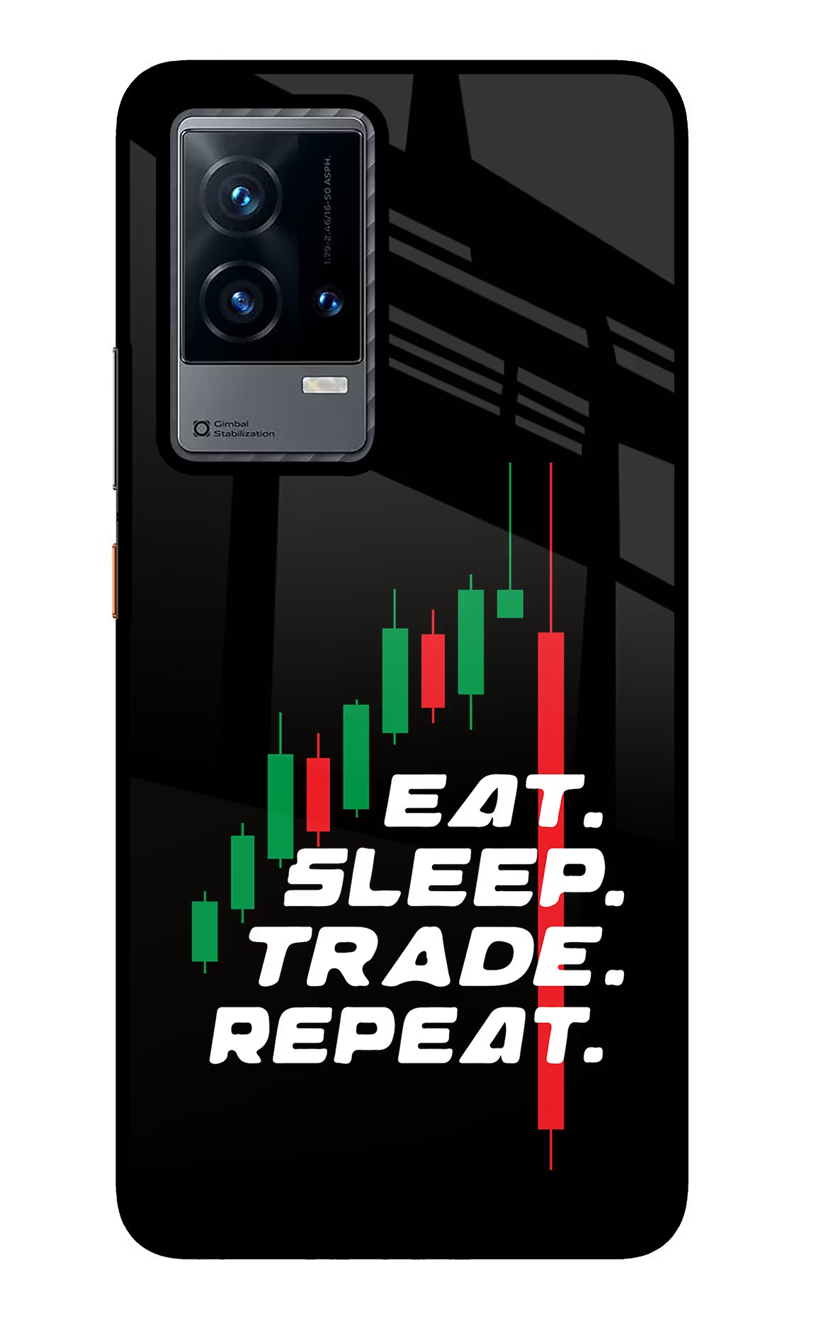 Eat Sleep Trade Repeat iQOO 9 5G Glass Case Back Cover by Casekaro