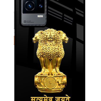Satyamev Jayate Golden iQOO 9 5G Glass Case Back Cover by Casekaro