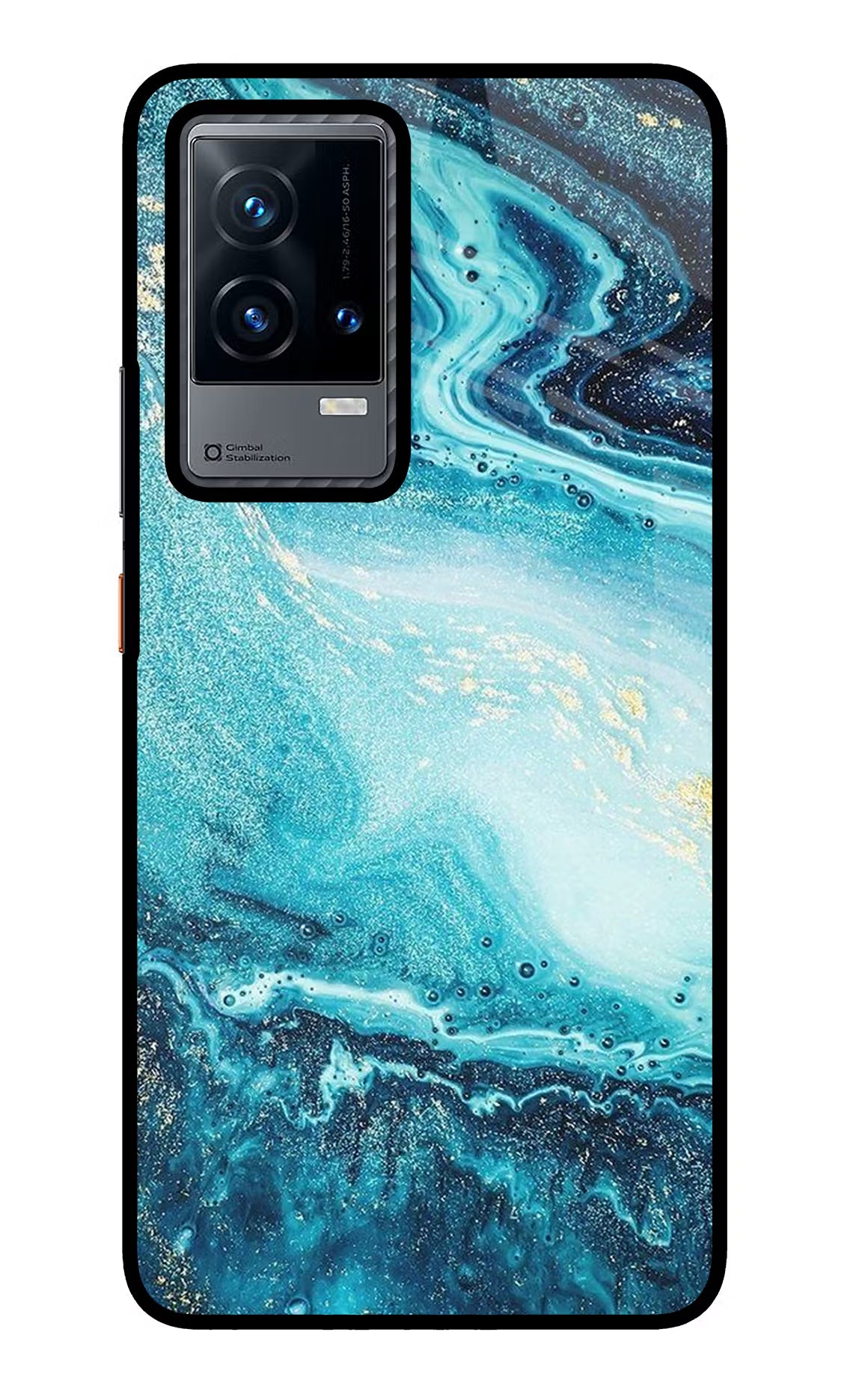 Blue Glitter Marble iQOO 9 5G Glass Case Back Cover by Casekaro