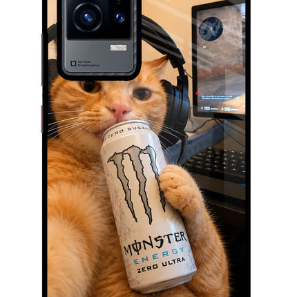 Gamer Cat Energy iQOO 9 5G Glass Case Back Cover by Casekaro