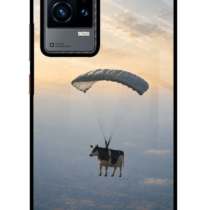 Skydiving Cow iQOO 9 5G Glass Case Back Cover by Casekaro