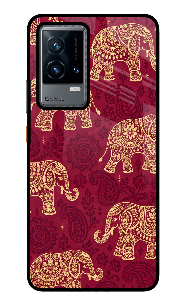 Maroon Elephant iQOO 9 5G Glass Case Back Cover by Casekaro