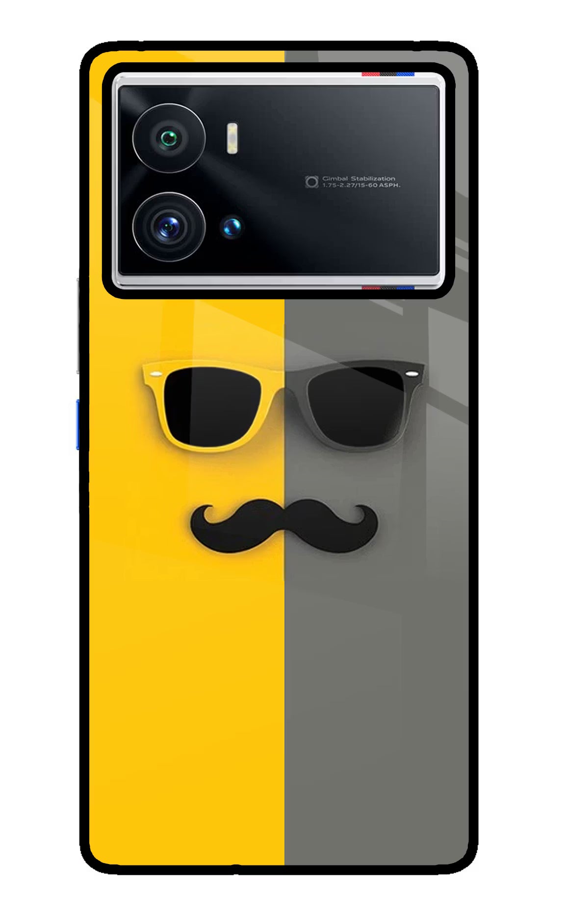 Sunglasses with Mustache iQOO 9 Pro 5G Glass Case Back Cover by Casekaro