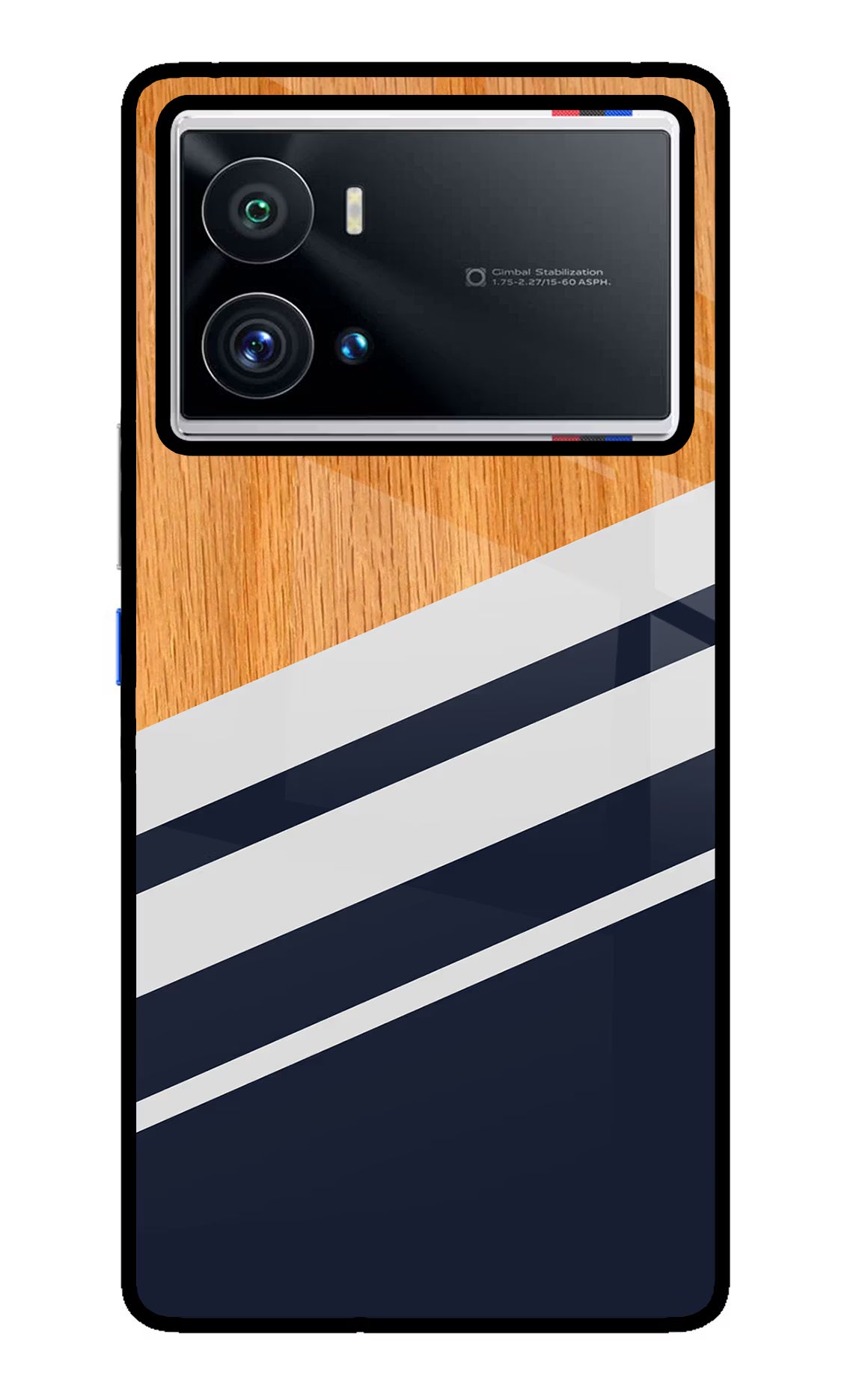 Blue and white wooden iQOO 9 Pro 5G Glass Case Back Cover by Casekaro