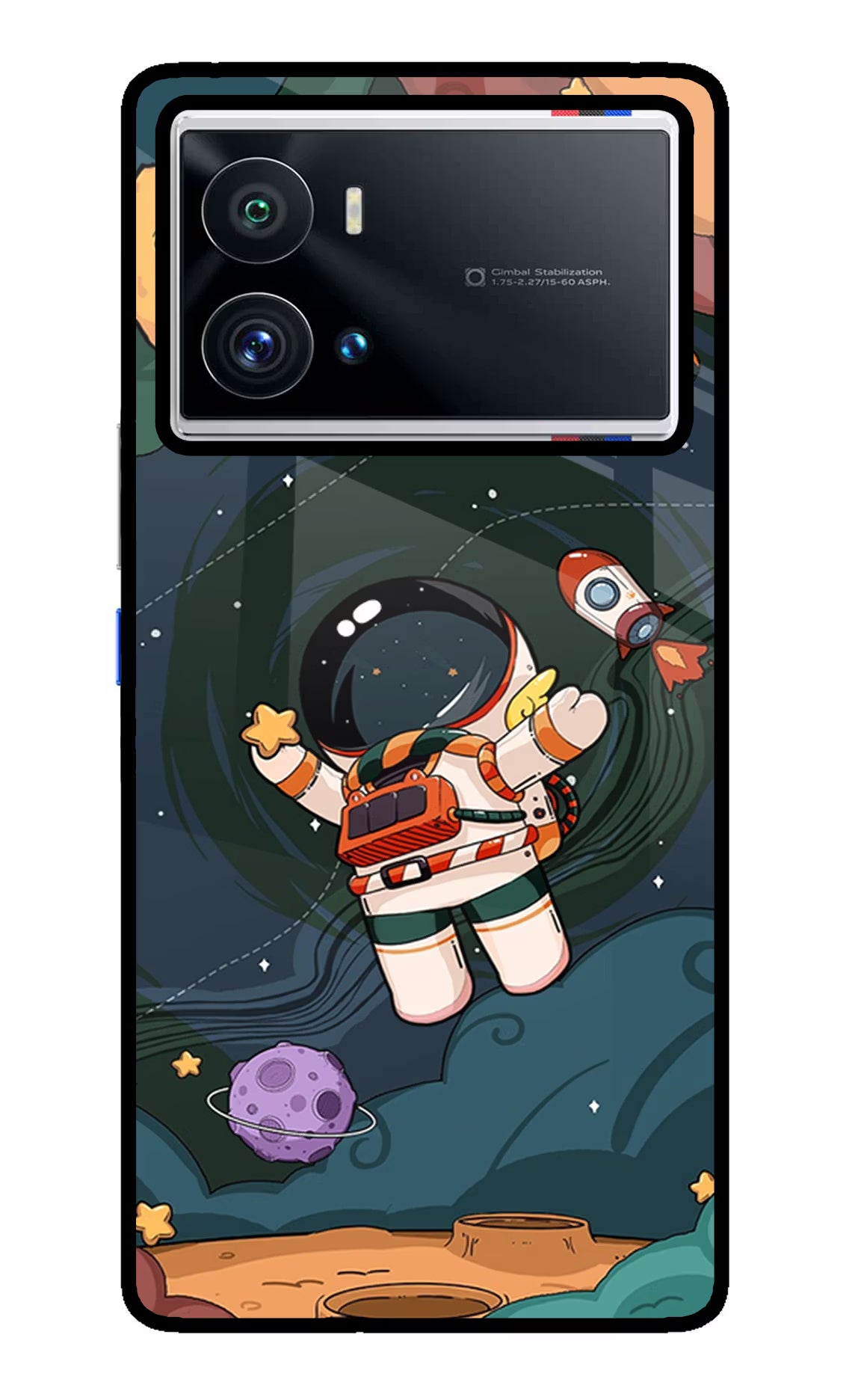 Cartoon Astronaut iQOO 9 Pro 5G Glass Case Back Cover by Casekaro