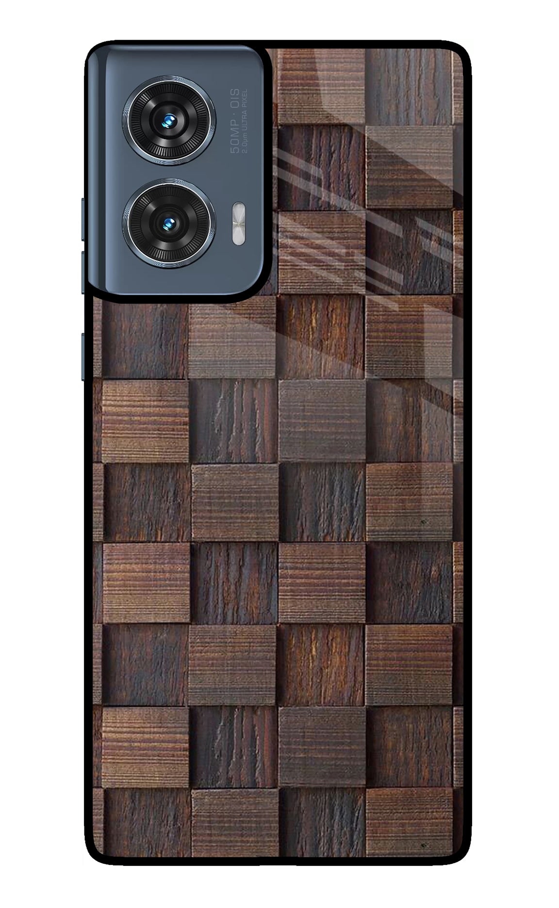 Wooden Cube Design Moto Edge 50 Fusion Glass Case