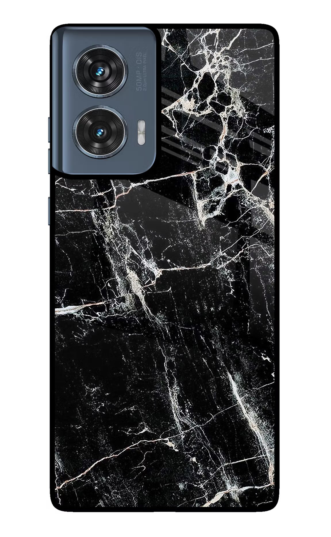 Black Marble Texture Moto Edge 50 Fusion Glass Case Back Cover by Casekaro
