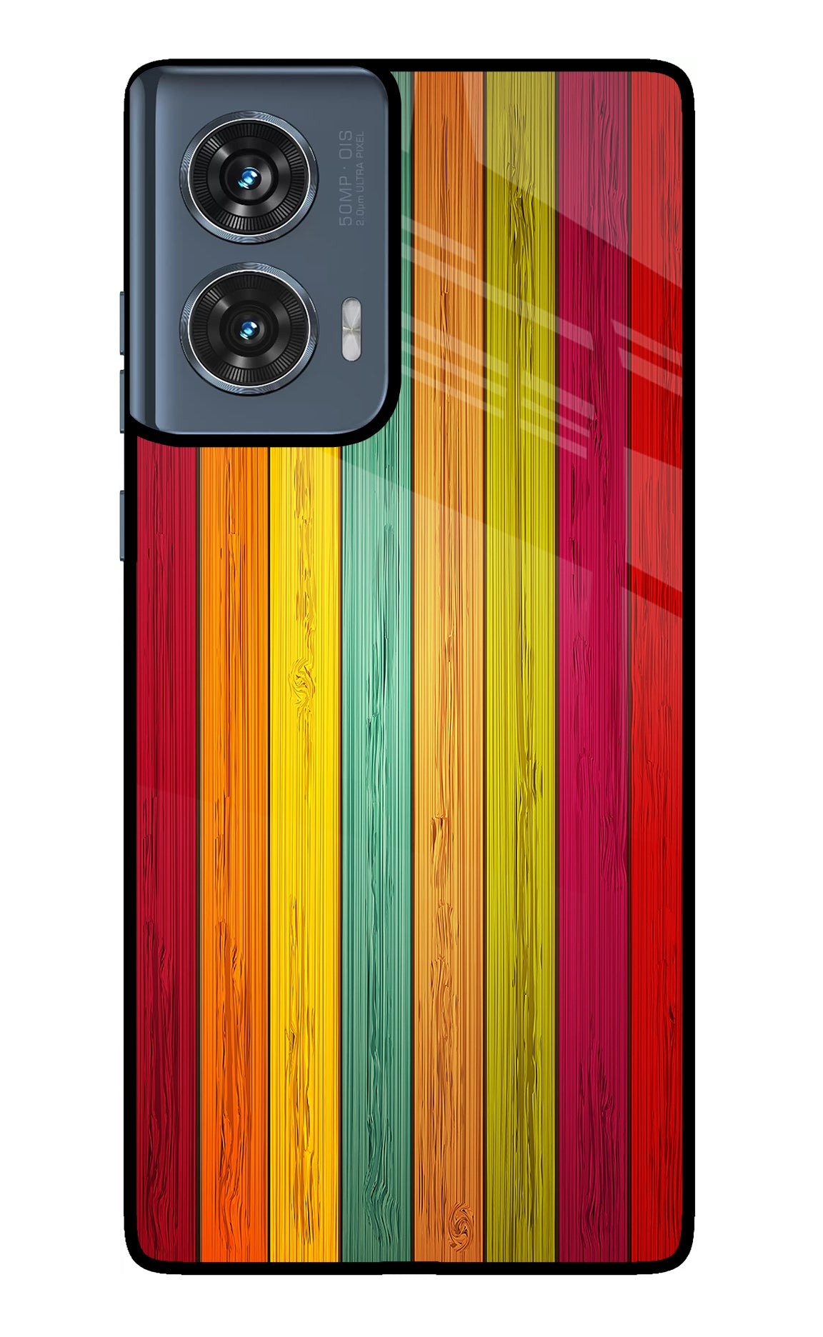 Multicolor Wooden Moto Edge 50 Fusion Glass Case