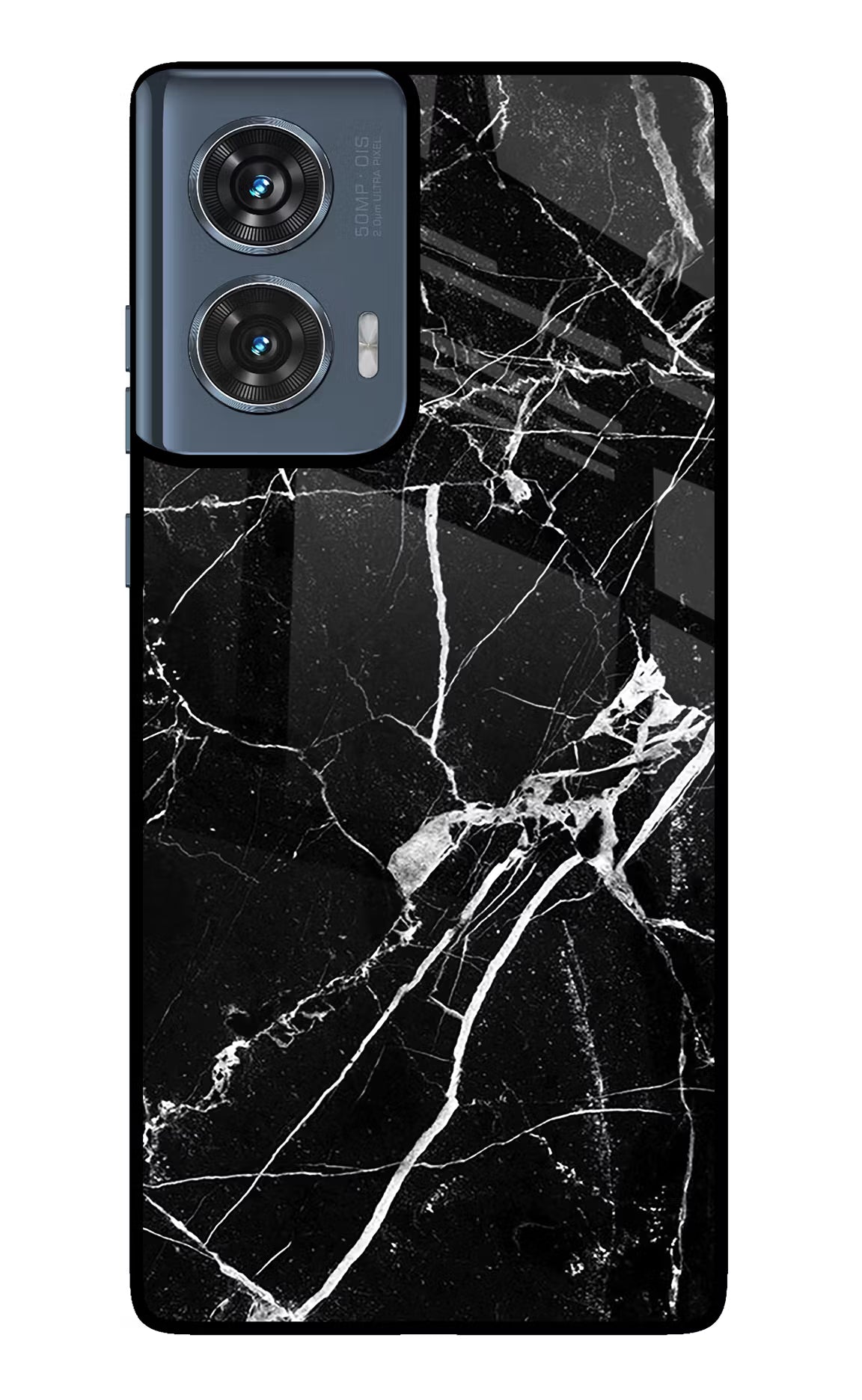 Black Marble Pattern Moto Edge 50 Fusion Glass Case Back Cover by Casekaro
