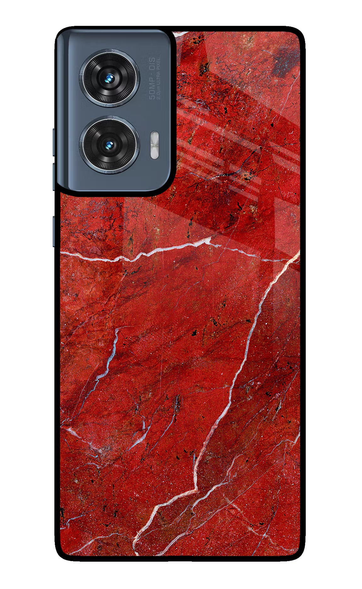 Red Marble Design Moto Edge 50 Fusion Glass Case Back Cover by Casekaro