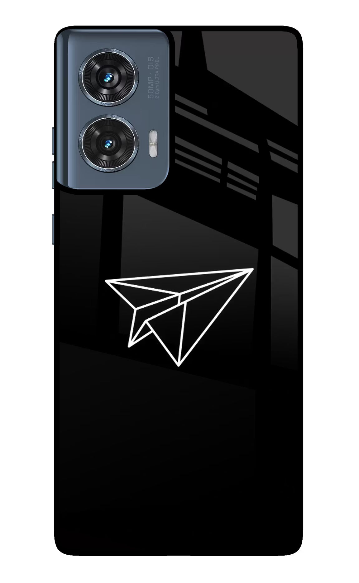 Paper Plane White Moto Edge 50 Fusion Glass Case Back Cover by Casekaro