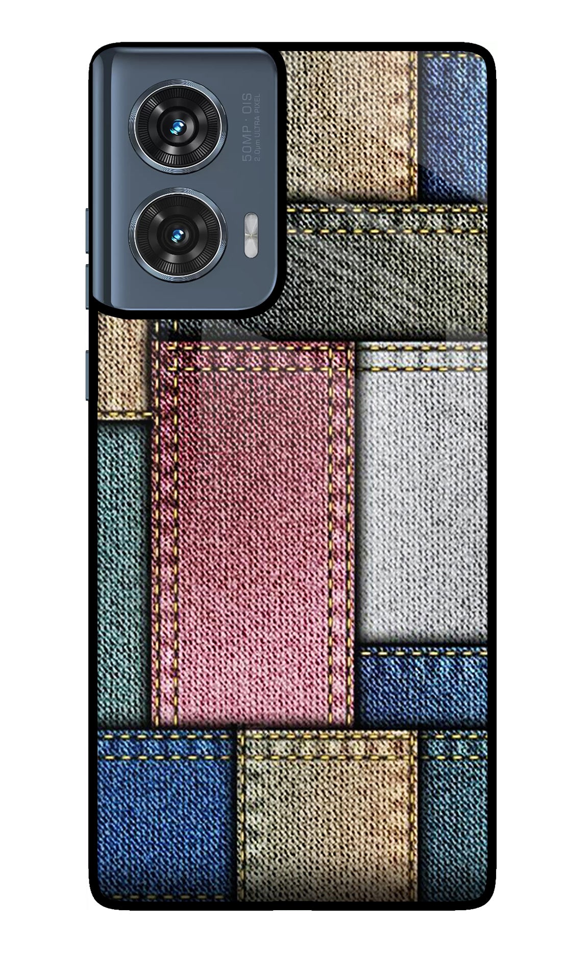 Multicolor Jeans Moto Edge 50 Fusion Glass Case