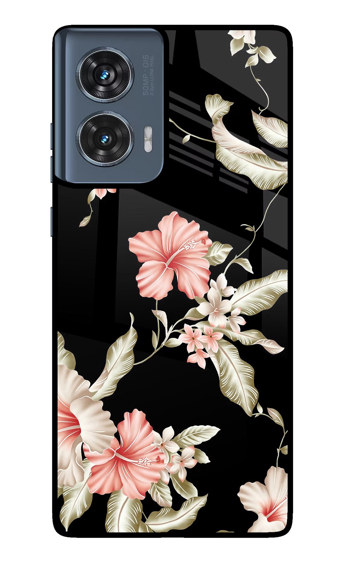 Flowers Moto Edge 50 Fusion Glass Case Back Cover by Casekaro