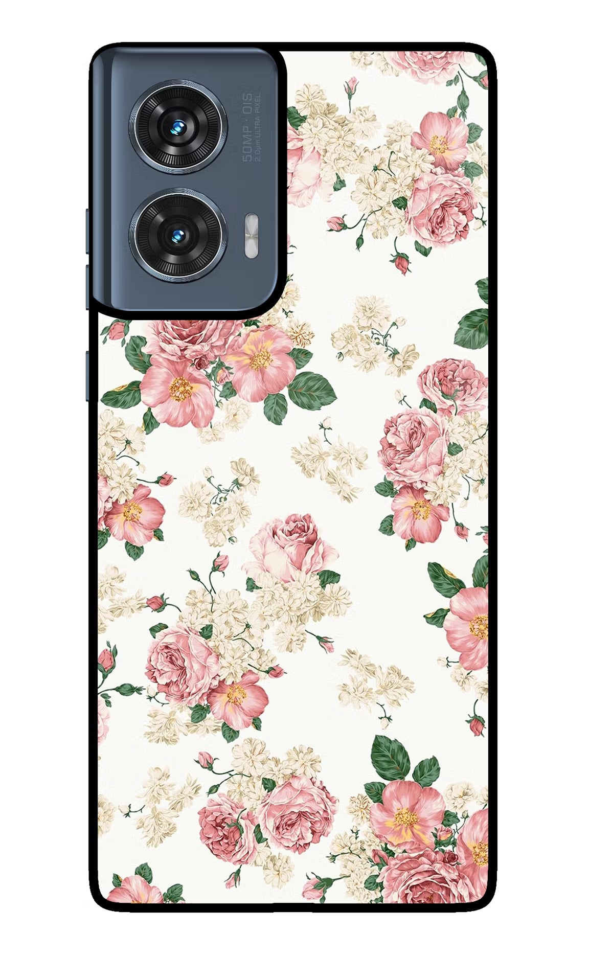 Flowers Moto Edge 50 Fusion Glass Case Back Cover by Casekaro
