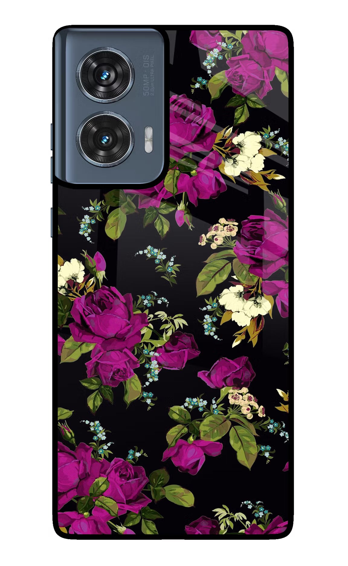 Flowers Moto Edge 50 Fusion Glass Case Back Cover by Casekaro