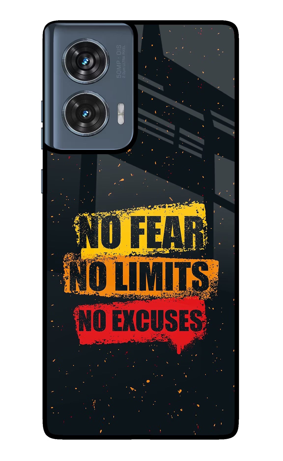 No Fear No Limits No Excuse Moto Edge 50 Fusion Glass Case Back Cover by Casekaro