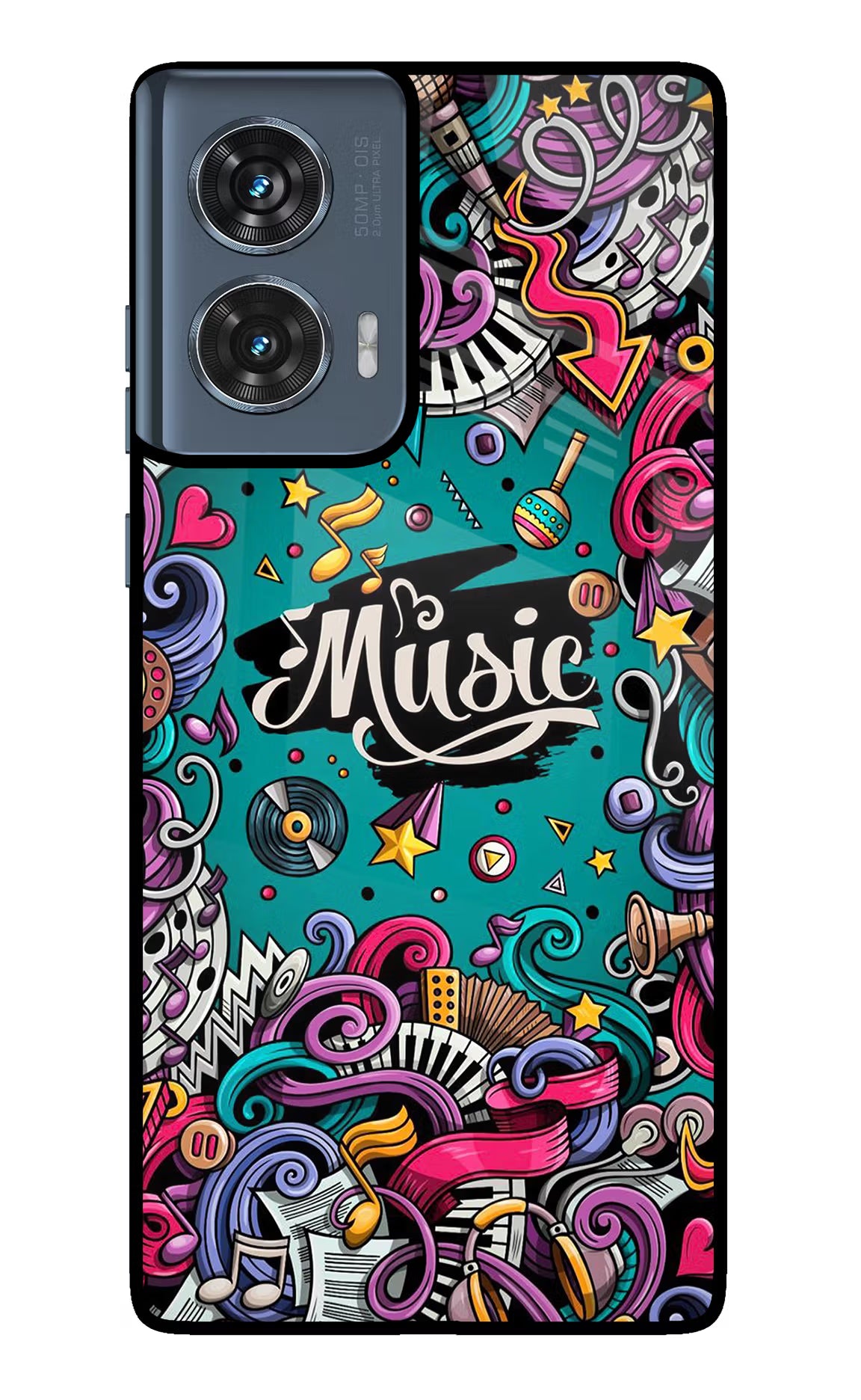 Music Graffiti Moto Edge 50 Fusion Glass Case Back Cover by Casekaro