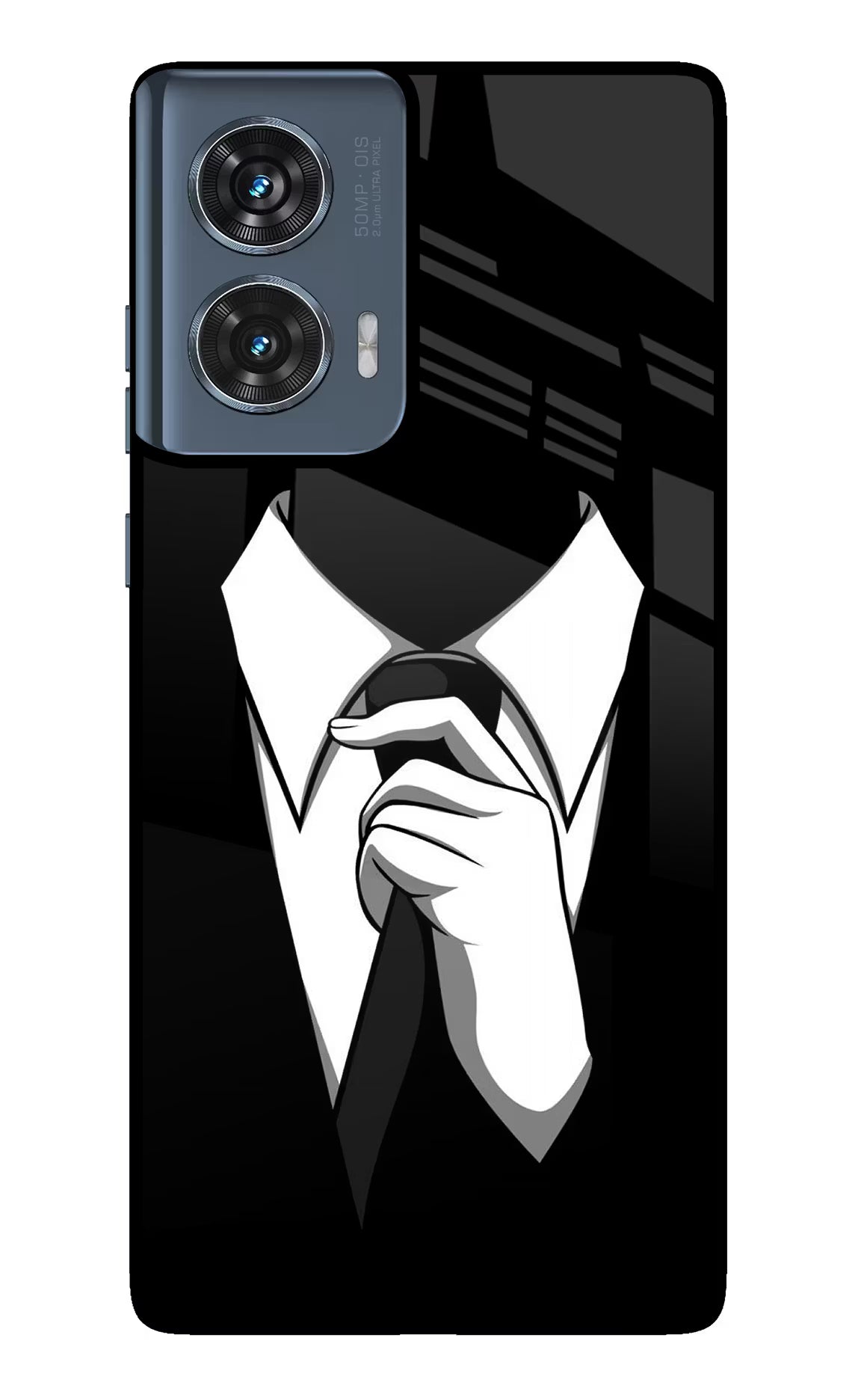 Black Tie Moto Edge 50 Fusion Glass Case Back Cover by Casekaro