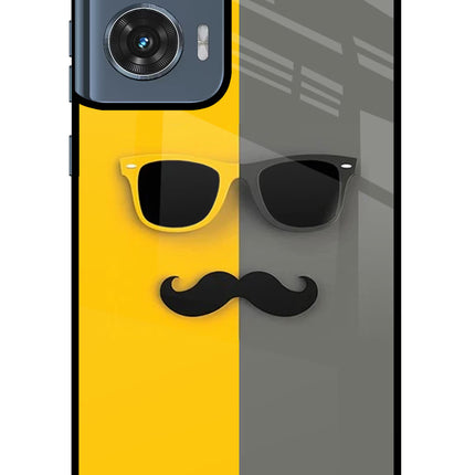 Sunglasses with Mustache Moto Edge 50 Fusion Glass Case Back Cover by Casekaro