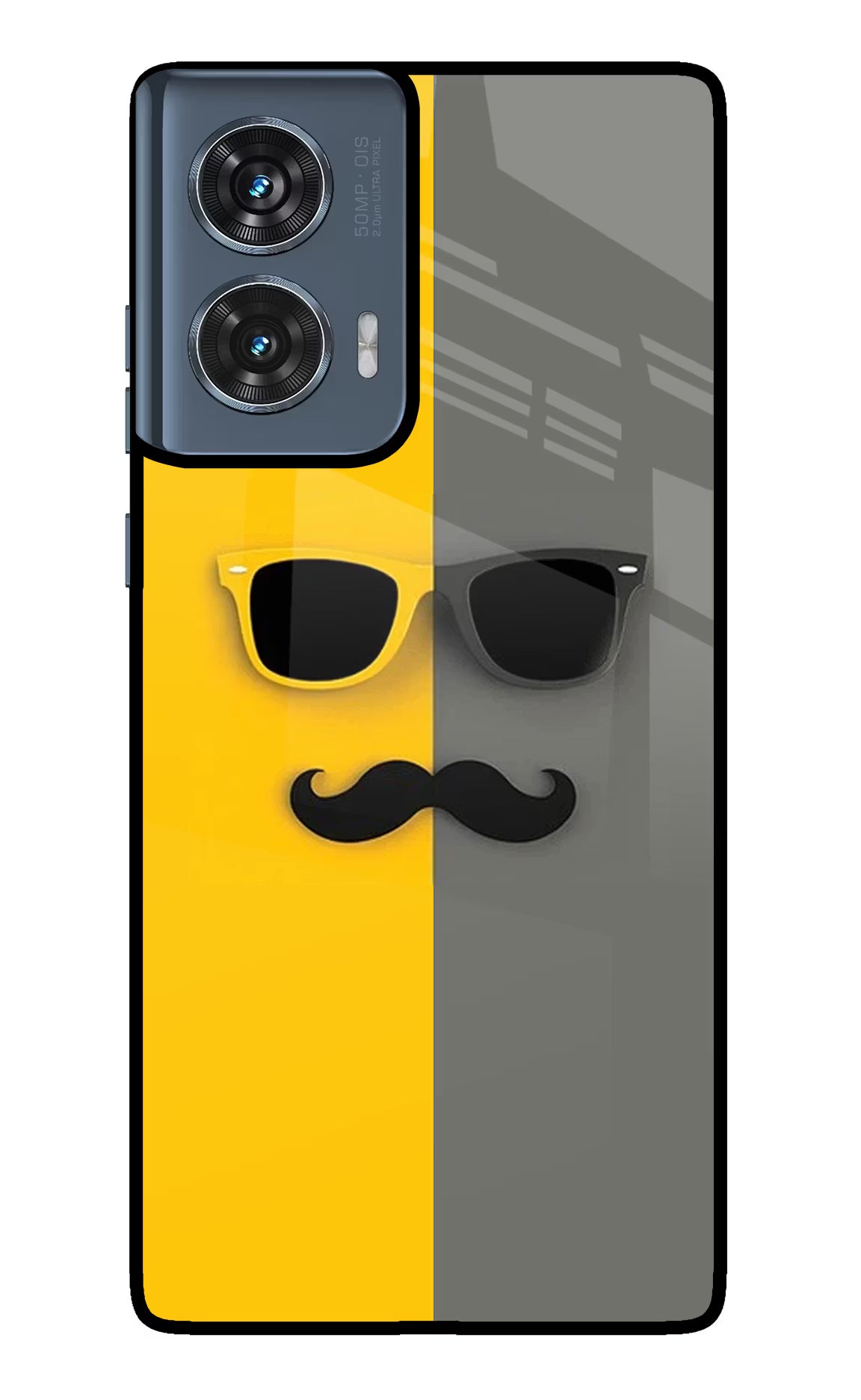 Sunglasses with Mustache Moto Edge 50 Fusion Glass Case Back Cover by Casekaro