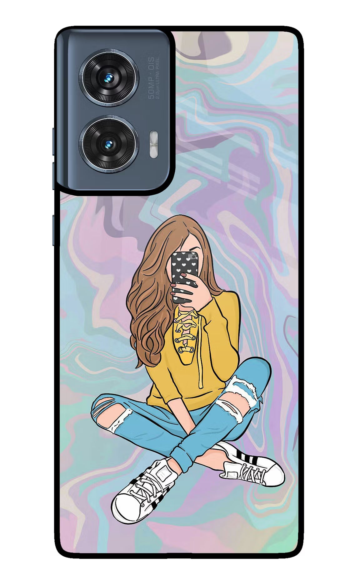 Selfie Girl Moto Edge 50 Fusion Glass Case Back Cover by Casekaro