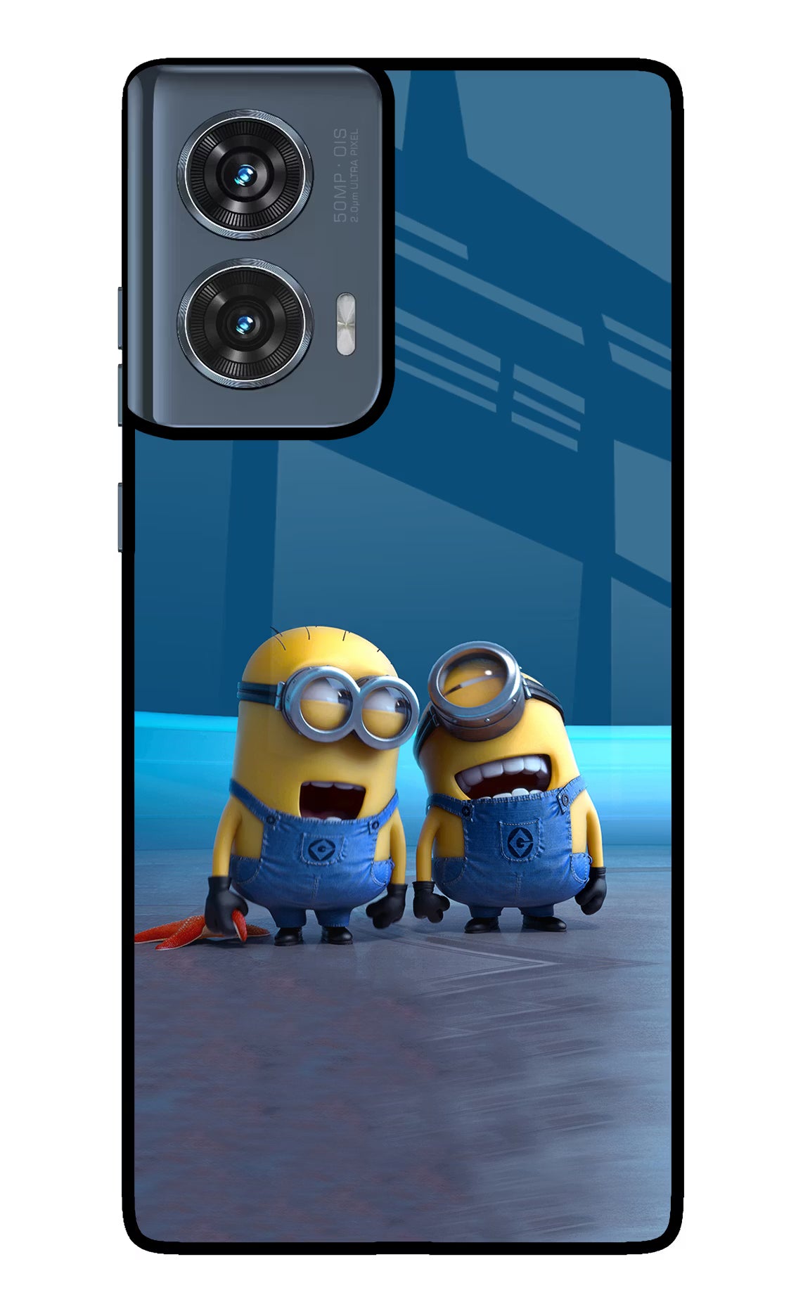 Minion Laughing Moto Edge 50 Fusion Glass Case Back Cover by Casekaro