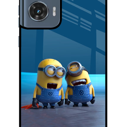 Minion Laughing Moto Edge 50 Fusion Glass Case Back Cover by Casekaro
