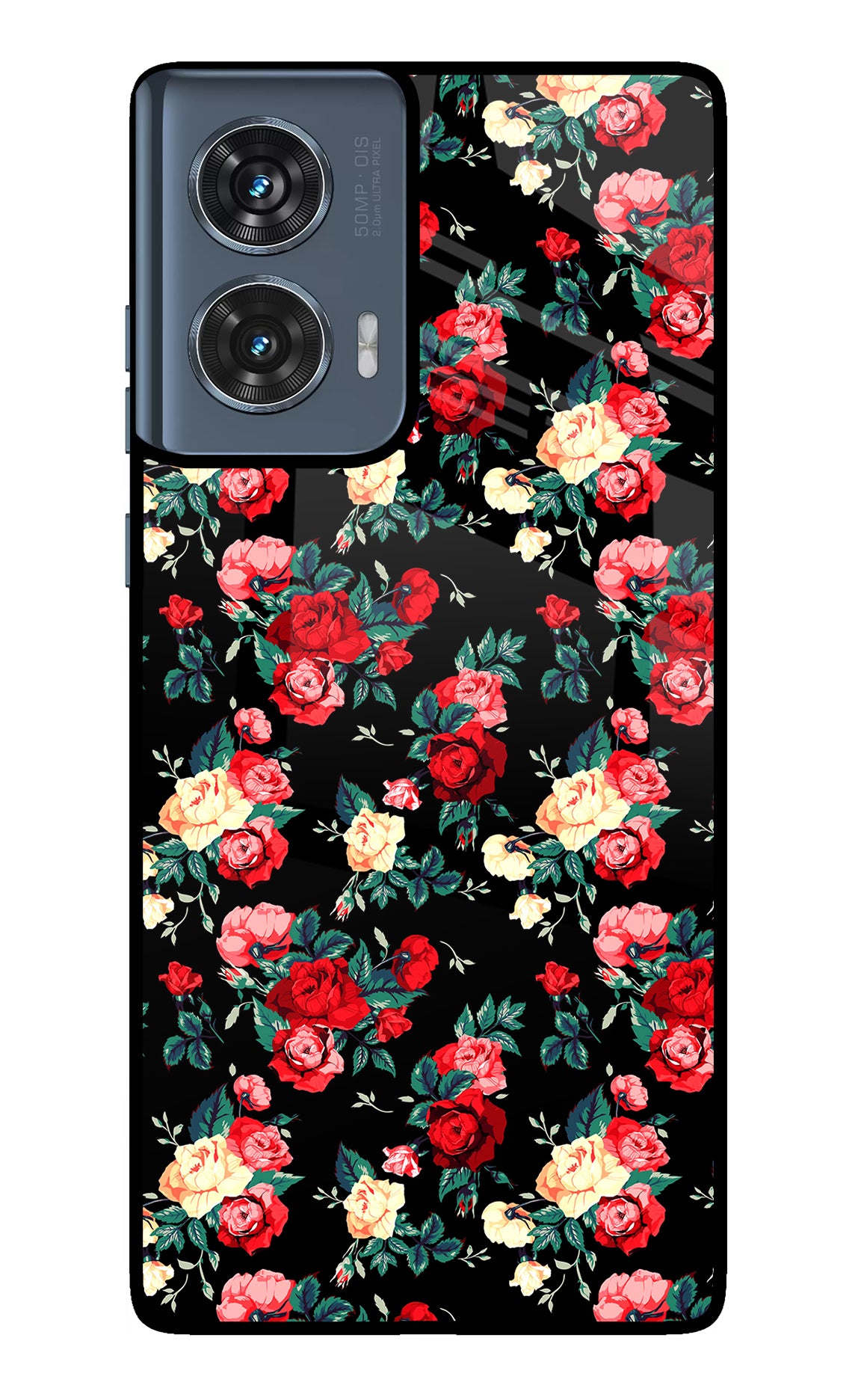 Rose Pattern Moto Edge 50 Fusion Glass Case