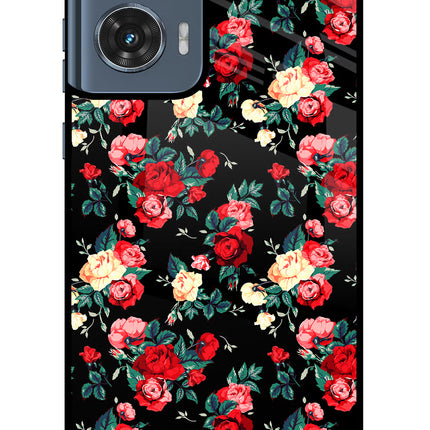 Rose Pattern Moto Edge 50 Fusion Glass Case Back Cover by Casekaro