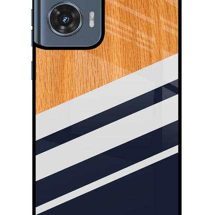 Blue and white wooden Moto Edge 50 Fusion Glass Case Back Cover by Casekaro
