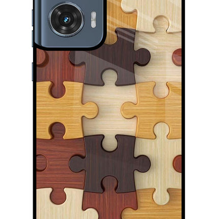 Wooden Puzzle Moto Edge 50 Fusion Glass Case Back Cover by Casekaro
