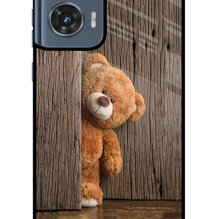 Teddy Wooden Moto Edge 50 Fusion Glass Case Back Cover by Casekaro