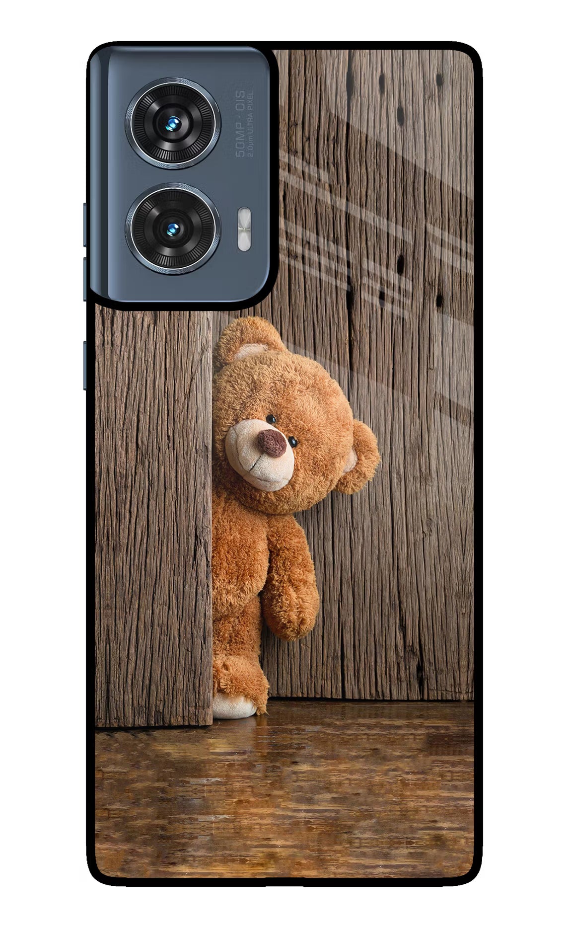 Teddy Wooden Moto Edge 50 Fusion Glass Case Back Cover by Casekaro