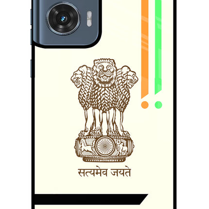 Satyamev Jayate Brown Logo Moto Edge 50 Fusion Glass Case Back Cover by Casekaro